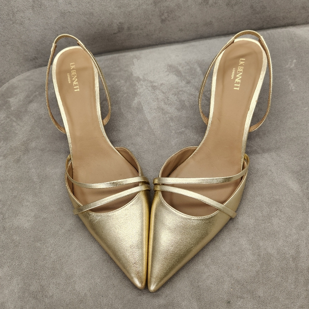 LK Bennett Slingback Pumps 11.5 Golden Leather Madely Pointy Made Spain New $575